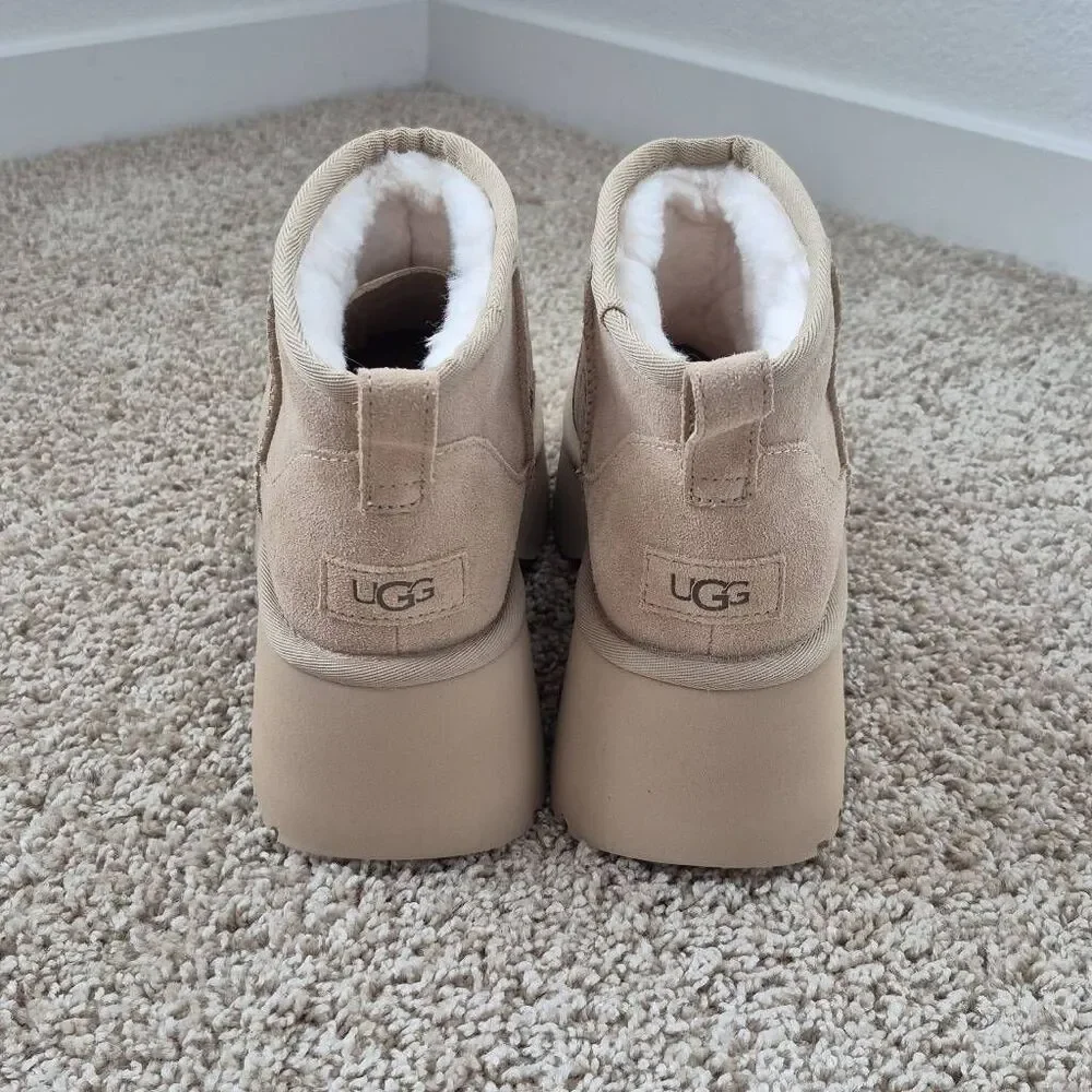 UGG CLASSIC ULTRA MINI HEIGHTS HICKORY PLATFORM BOOTS SIZE 10